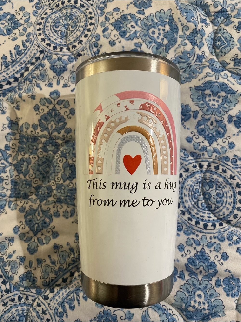 Amazon White Travel Tumbler with Pink, Gold & Red Accent